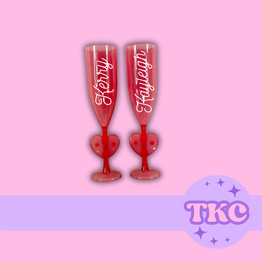 Personalised Red Heart Flutes - Pack of 2